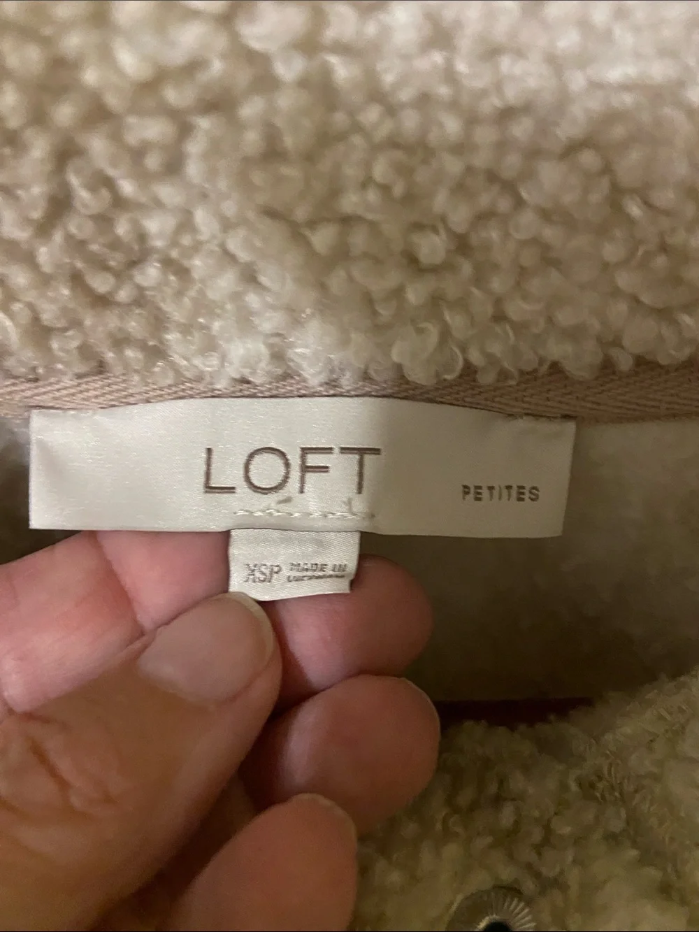 LOFT Taupe and Cream Plaid Sherpa Snap Pullover - Picture 2 of 4